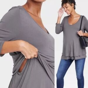 ISABEL MATERNITY BY INGRID Nursing Friendly 3/4 Sleeve Gray Womens Size M‎